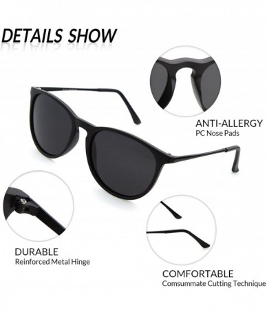 Round Vintage Retro Round Polarized Sunglasses for Women Men - Gloss Black Frame Double Grey Lens - CG18DQ69C2U $12.89