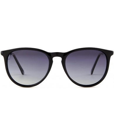 Round Vintage Retro Round Polarized Sunglasses for Women Men - Gloss Black Frame Double Grey Lens - CG18DQ69C2U $12.89