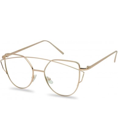 Aviator Women's Sexy Extra High Pointed Cat Eye Flat Clear Lens Glasses Round - Gold - CR1809Z7Y7S $11.73
