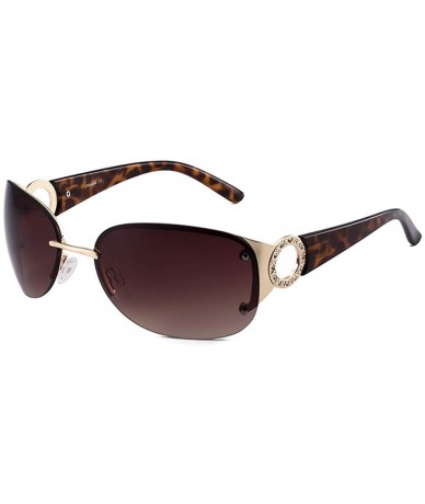 Oval Rimless Sunglasses Women Mirror Ladies Luxury Oval Brand Sun Glasses Shades For Women - Leopard Tea - CB18WC2KXXL $16.74