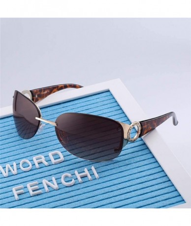 Oval Rimless Sunglasses Women Mirror Ladies Luxury Oval Brand Sun Glasses Shades For Women - Leopard Tea - CB18WC2KXXL $16.74