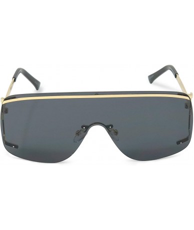Rimless Rimless Sidecut Flattop Mirrored Sunglasses - Black W/ Gold Frame - C918KK6OZDU $26.84