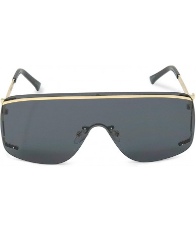 Rimless Rimless Sidecut Flattop Mirrored Sunglasses - Black W/ Gold Frame - C918KK6OZDU $18.14