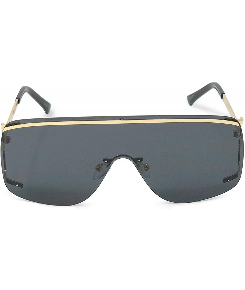 Rimless Rimless Sidecut Flattop Mirrored Sunglasses - Black W/ Gold Frame - C918KK6OZDU $18.14