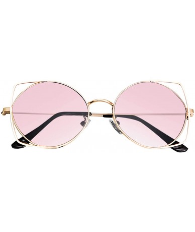 Sport Sunglasses for Women Cat Eye Mirrored Flat Lenses Metal Frame Sunglasses - Pink - CK18TK7EH9K $9.60