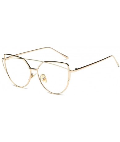 Cat Eye Women Fashion Twin-Beams Metal Frame Mirror Sunglasses Cat Eye Glasses - Gold 2 - CD189QGSMA5 $11.66