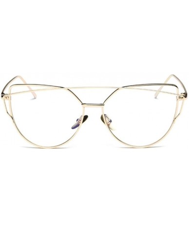 Cat Eye Women Fashion Twin-Beams Metal Frame Mirror Sunglasses Cat Eye Glasses - Gold 2 - CD189QGSMA5 $11.66