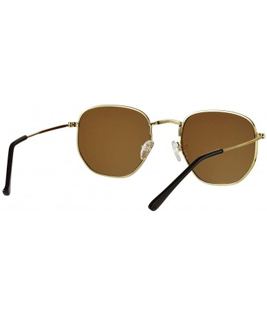 Shield Small Hexagon Flat Lens Sunglasses for Women Men Vintage Hipster Style Polygon Aviator Sun Glasses - Gold/Brown - CF19...