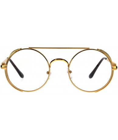 Round Steampunk Side Cover Clear Lens Glasses Round Metal Flat Top Bridge UV 400 - Yellow Gold - C918C0NH2OY $9.94