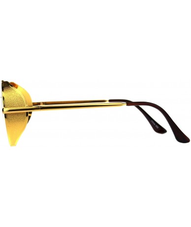 Round Steampunk Side Cover Clear Lens Glasses Round Metal Flat Top Bridge UV 400 - Yellow Gold - C918C0NH2OY $9.94