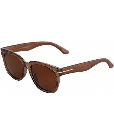 Square Classic Polarized Square Sunglasses for Women and Men with Faux Wood Temple - Clear Brown Faux + Brown - CW195CQ5M48 $...