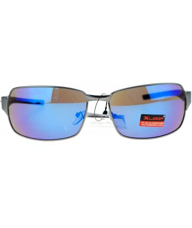 Sport Mens Narrow Rectangular Metal Rim Mirrored Lens Sport Sunglasses - Gunmetal Blue - CS11ZFVY8D1 $8.85