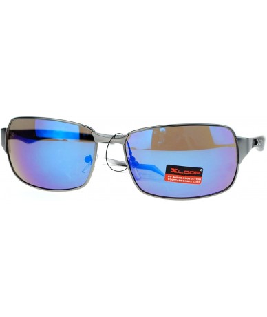 Sport Mens Narrow Rectangular Metal Rim Mirrored Lens Sport Sunglasses - Gunmetal Blue - CS11ZFVY8D1 $8.85
