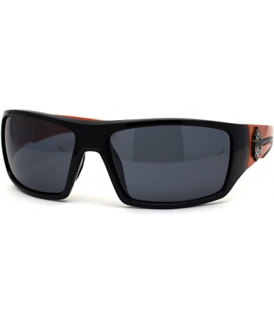 Sport Flame Logo Biker Warp Plastic Rectangular Sunglasses - Black Orange Black - CN194KOU6YK $24.34