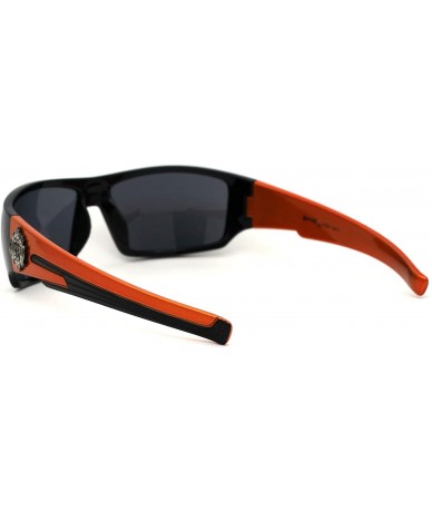 Sport Flame Logo Biker Warp Plastic Rectangular Sunglasses - Black Orange Black - CN194KOU6YK $27.54