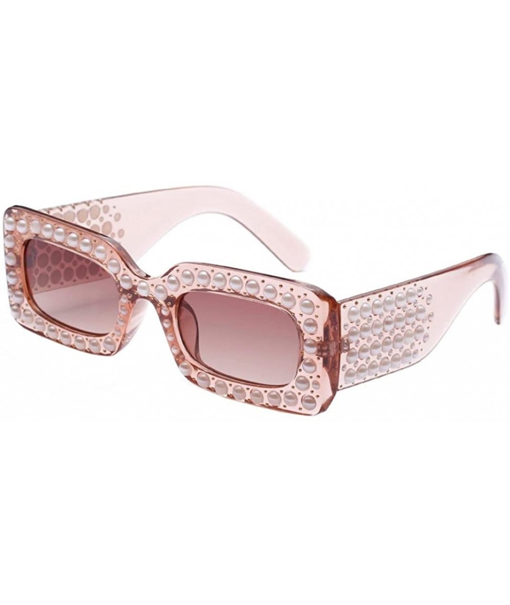 Rimless Womens Sunglasses - Fashion Womens Pearl Square Frame Shades Sun Glasses UV400 Protection - D - CJ18DTREENH $8.01