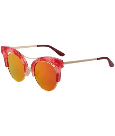 Aviator Fashion Women Cat Eye Sunglasses Round Frame False Eyebrows C08 Brown - C02 Red - CP18YZW89S8 $12.67