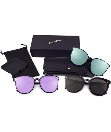 Oversized Color·plus Polarized Sunglasses for women men adult Vintage Retro Round Mirrored Lens - CV18SRQ7ZW2 $8.62