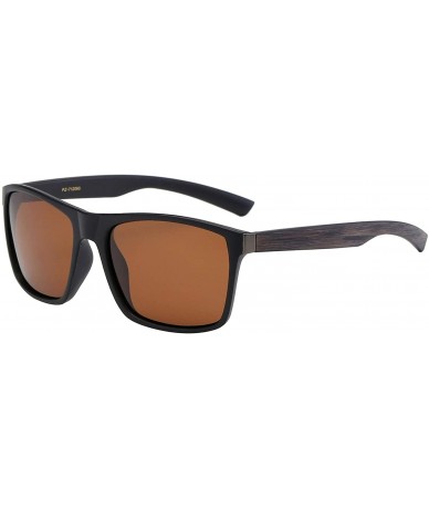 Rectangular Mens Polarized Square Sunglasses American Classic Wood Grain Print Pouch - Brown / Brown - CI18UO37A07 $14.22