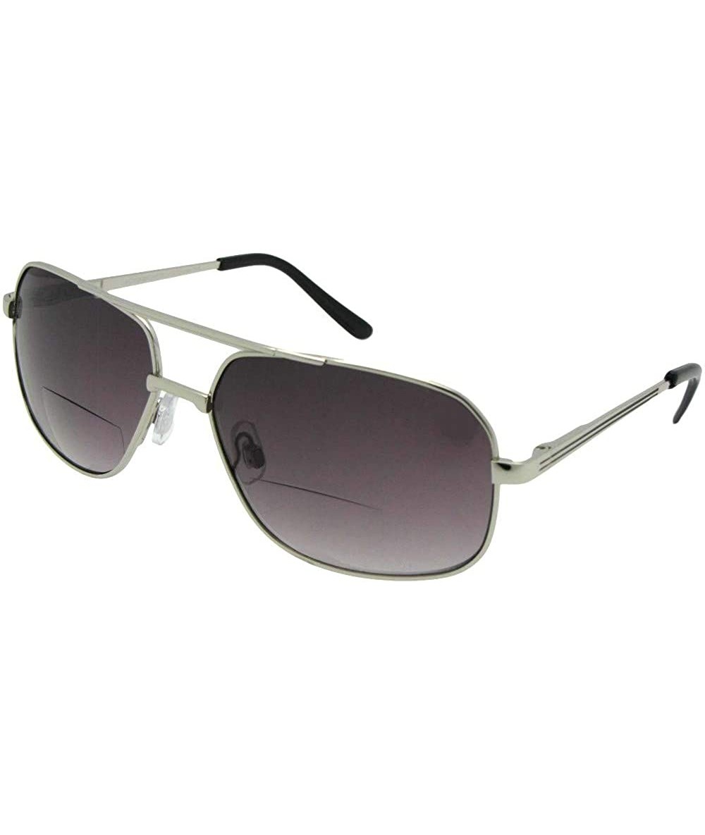 Aviator Large Square Aviator Bifocal Sunglasses For Men B96 - Silver Frame Gray Lenses - C618KMTTKEY $15.50