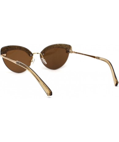 Cat Eye Womens Glitter Nugget Stud Half Rim Round Cat Eye Sunglasses - Gold Beige Brown - C71979ZGU2U $14.92