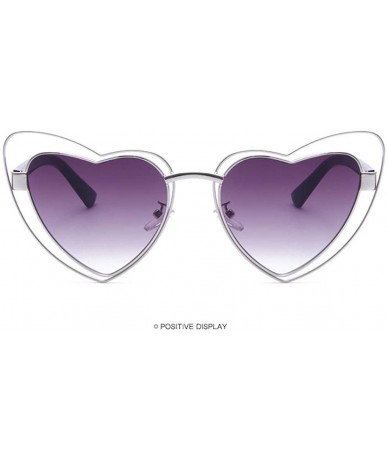 Semi-rimless Women Men Vintage Heart Shaped Eye Sunglasses Retro Eyewear Summer Beach Vacation Fashion - D - CF18N7KHC5Z $8.67