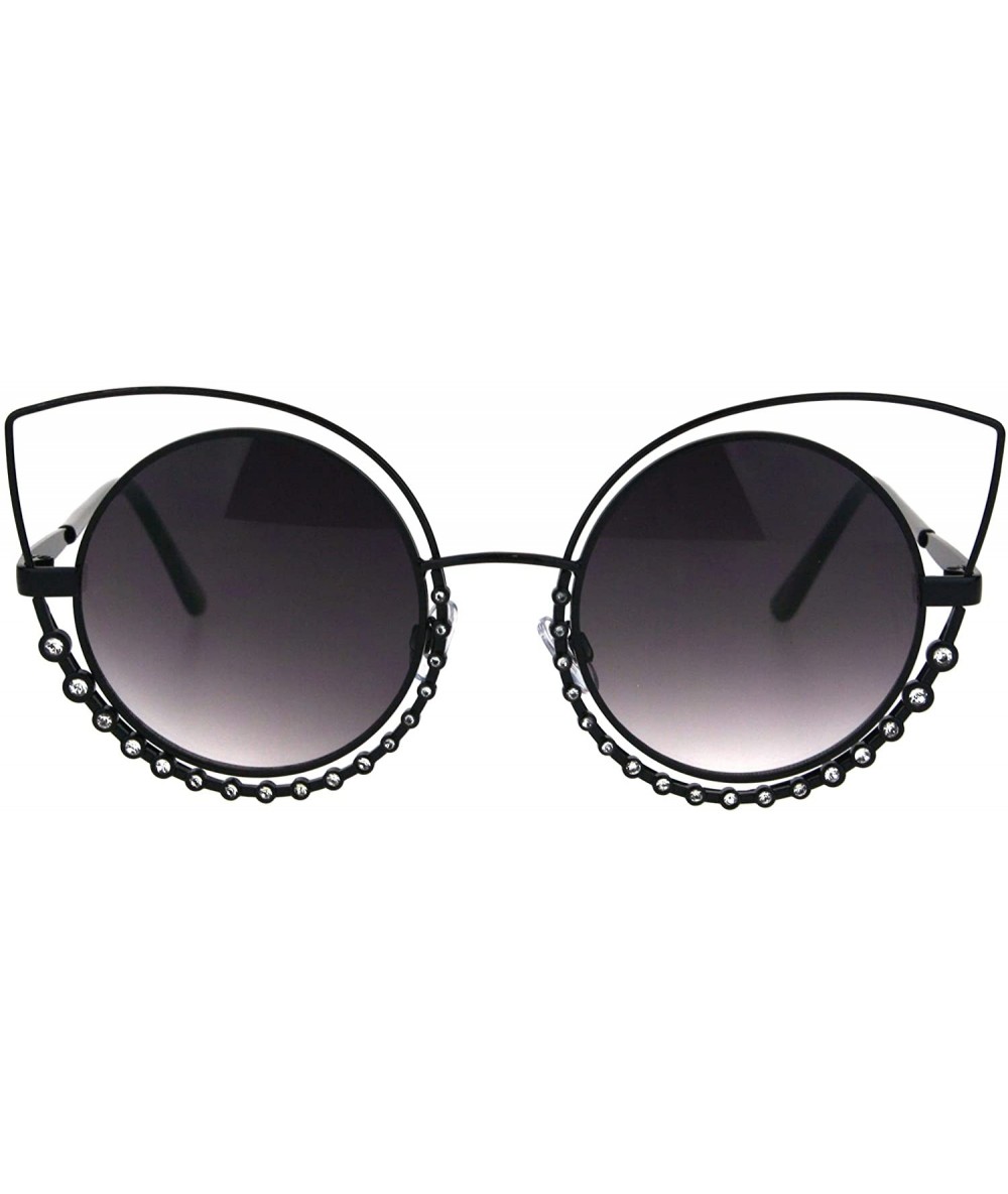 Cat Eye Womens Sparkling Rhinestone Tear Lash Metal Rim Round Cat Eye Sunglasses - Black Smoke - C417YT4RW7X $13.89