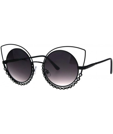 Cat Eye Womens Sparkling Rhinestone Tear Lash Metal Rim Round Cat Eye Sunglasses - Black Smoke - C417YT4RW7X $13.89