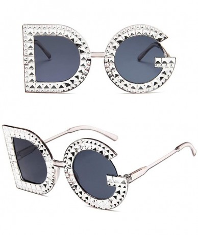 Oval Retro Women Sunglasses Imitation Diamond-Owersized Lens Shade Glasses Rimless - C - CG190EH4C9G $23.31