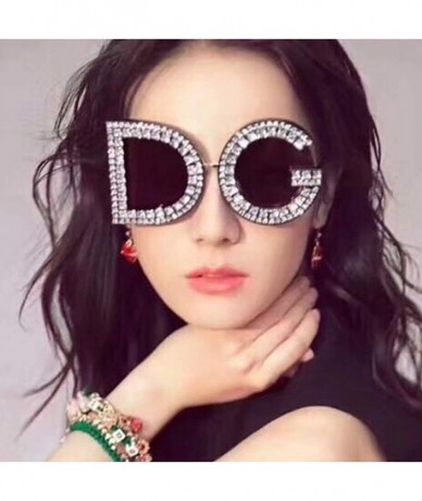 Oval Retro Women Sunglasses Imitation Diamond-Owersized Lens Shade Glasses Rimless - C - CG190EH4C9G $23.31