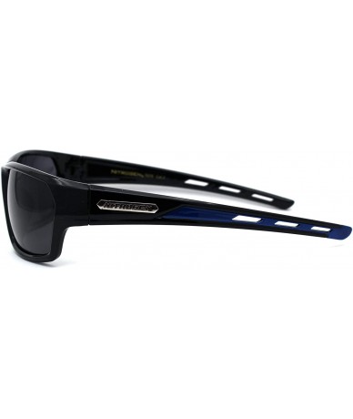 Sport Polarized 90s Sport Warp Rectangle Light Weight Plastic Sunglasses - Black Blue Black - CR195ECMZZX $9.26