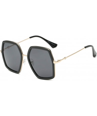Goggle Women Fashion Metal Square Oversized Sunglasses - Black - CH18WR9RAD8 $21.35