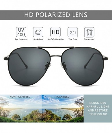 Oversized Women's Lightweight Oversized Aviator Sunglasses - Mirrored Polarized Lens - Black Frame/ Gray Lens(non-mirrored) -...