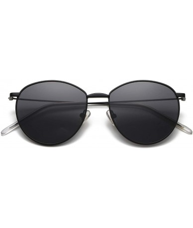 Oversized Round Polarized Sunglasses for Women Men Metal Frame 100% UV Protection - Black Frame/Grey Lens - C518SSNXSNN $25.68