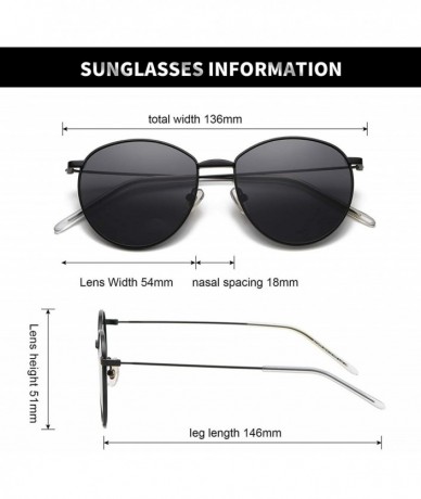 Oversized Round Polarized Sunglasses for Women Men Metal Frame 100% UV Protection - Black Frame/Grey Lens - C518SSNXSNN $21.80