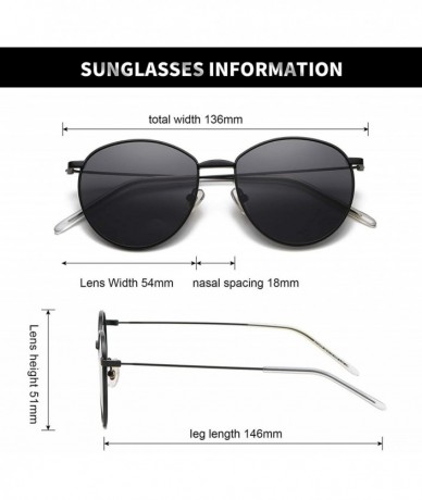 Oversized Round Polarized Sunglasses for Women Men Metal Frame 100% UV Protection - Black Frame/Grey Lens - C518SSNXSNN $10.45