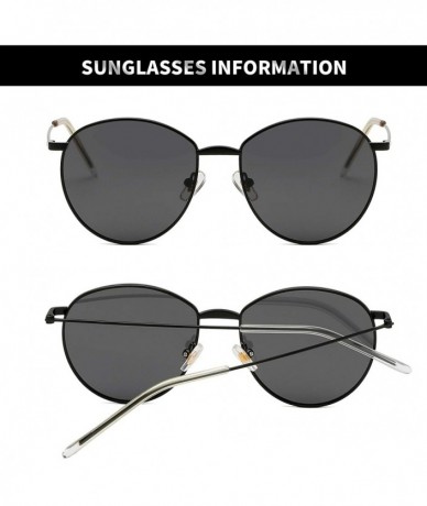 Oversized Round Polarized Sunglasses for Women Men Metal Frame 100% UV Protection - Black Frame/Grey Lens - C518SSNXSNN $21.80