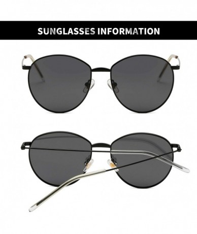 Oversized Round Polarized Sunglasses for Women Men Metal Frame 100% UV Protection - Black Frame/Grey Lens - C518SSNXSNN $10.45