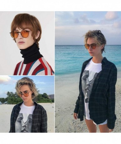 Oversized Round Polarized Sunglasses for Women Men Metal Frame 100% UV Protection - Black Frame/Grey Lens - C518SSNXSNN $21.80