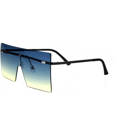 Shield Futuristic Rimless Shield Oceanic Gradient Robotic Metal Rim Sunglasses - Silver Blue Yellow - CY18GM9KYHR $14.06