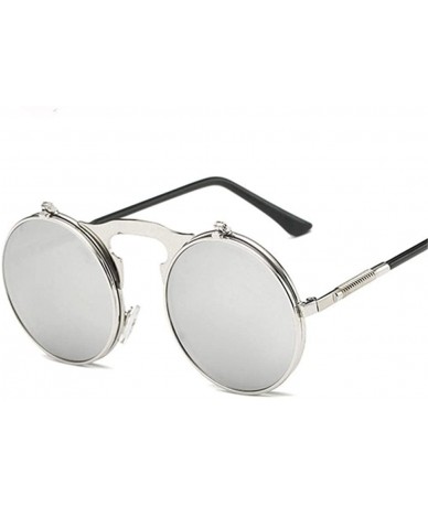 Aviator Steampunk Gothic Sunglasses Men Women Round Designer Silver Blue As Picture - Silver Green - C218XE0DD72 $9.36