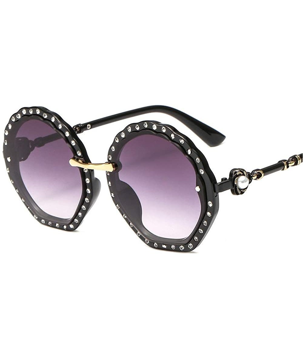 Oversized Hot Oversized Rhinestone Round Sunglasses Sexy Women Luxury Crystal Sun Glasses Gradient lens UV400 - Black - C218N...