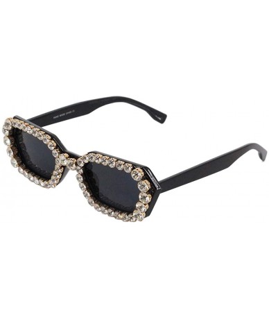 Square Sparkling Crystal Sunglasses UV Protection Rhinestone Sunglasses - Black - C718AHO22K7 $37.30