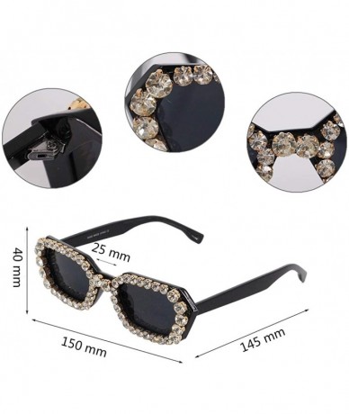 Square Sparkling Crystal Sunglasses UV Protection Rhinestone Sunglasses - Black - C718AHO22K7 $18.65