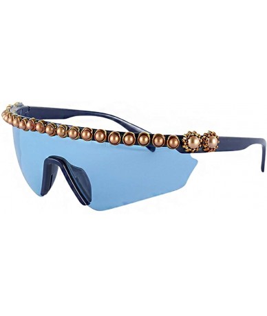 Square Rhinestone Oversize Shield Visor Sunglasses Flat Top Mirrored Mono Lens - Blue - C81939QRSTT $37.91
