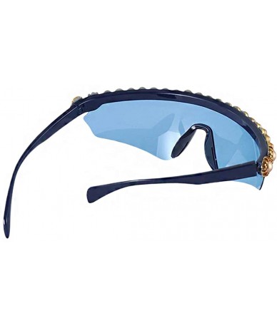 Square Rhinestone Oversize Shield Visor Sunglasses Flat Top Mirrored Mono Lens - Blue - C81939QRSTT $18.95