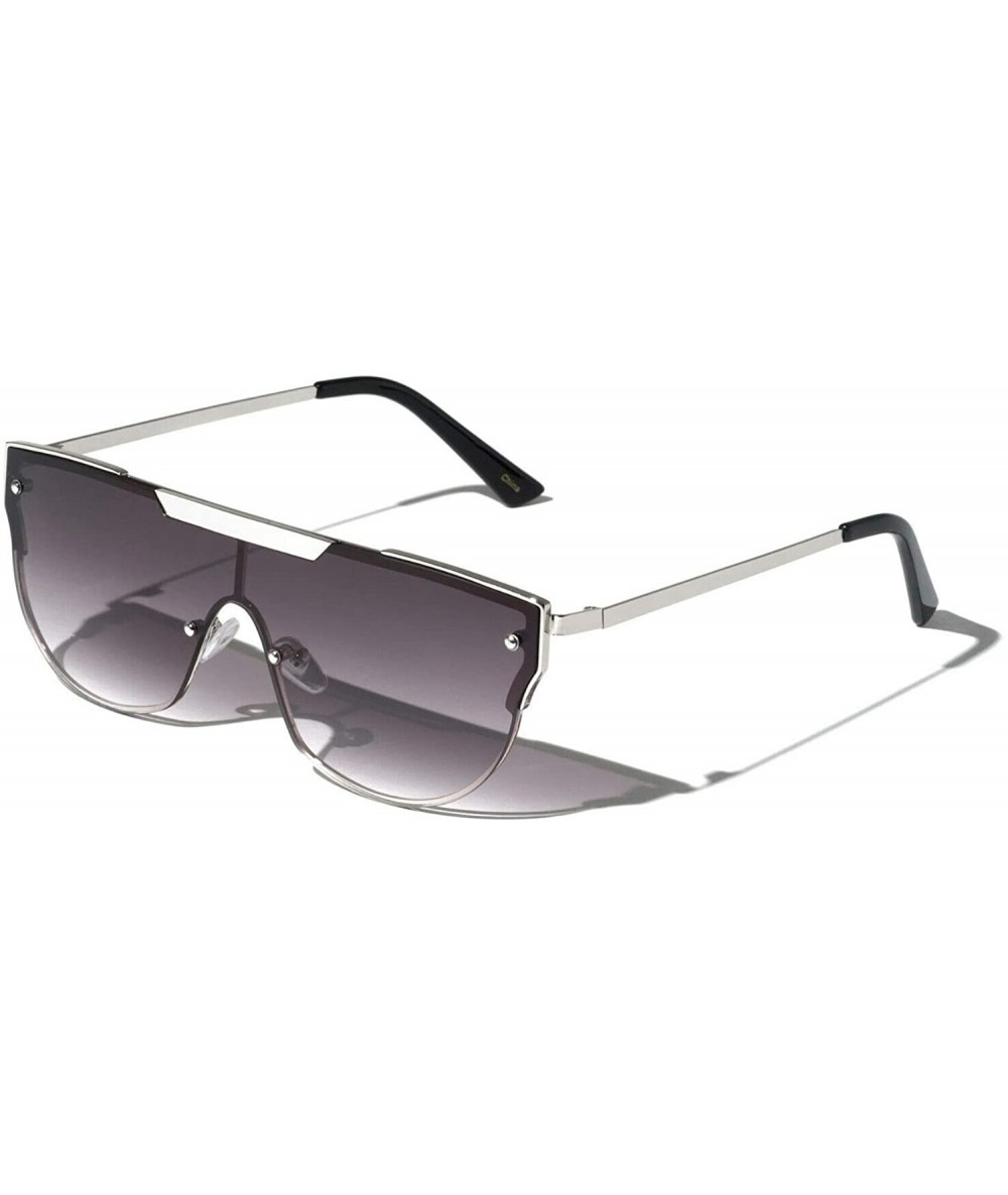 Shield Elegant Luxury One Piece Floating Lens Shield Aviator Fancy Sunglasses - Black & Silver Frame - CA194NU98RH $22.06
