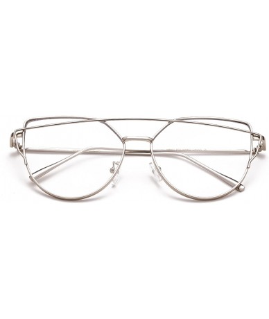 Aviator Oversized Fashion Clear Glasses Transparent Lenses Stylish Aviator Bar Frames - Silver - CV18729RMIE $9.18