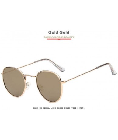 Round Fashion Women Round Sunglasses Retro Brand Design Men Coating Silver Green - Gold Gold - CT18YZSGUXI $18.28