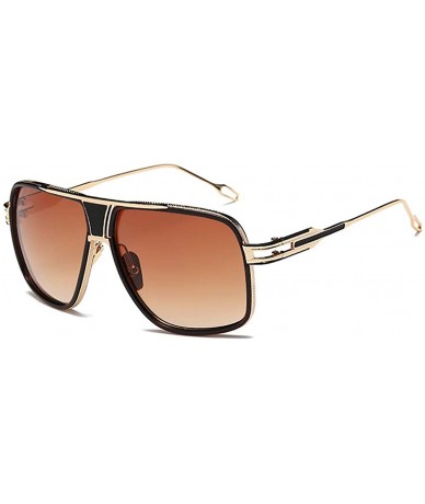 Square Retro Oversized Pilot Sunglasses Metal Frame for Men Women Square Glasses Mirror Lens Gold Rim - 2 - C819548DLTL $13.08